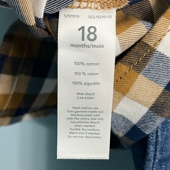 NWT Carter’s Boy 18 Month Tan/Navy Plaid Jeans 2-Piece Outfit - Picture 4 of 9